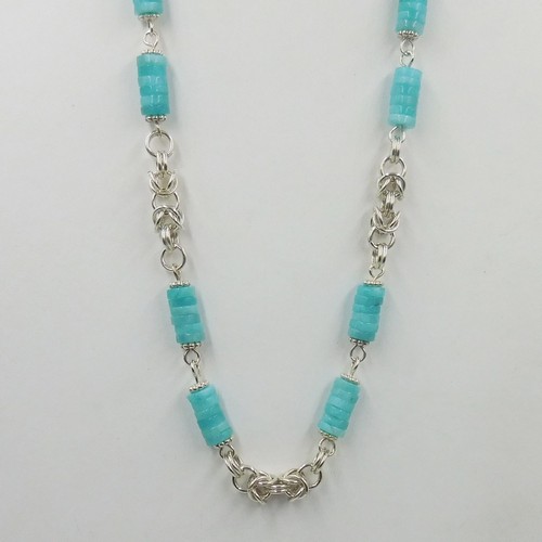 DKC-2010  Necklace, Aquamarine, Chainmaille $250 at Hunter Wolff Gallery